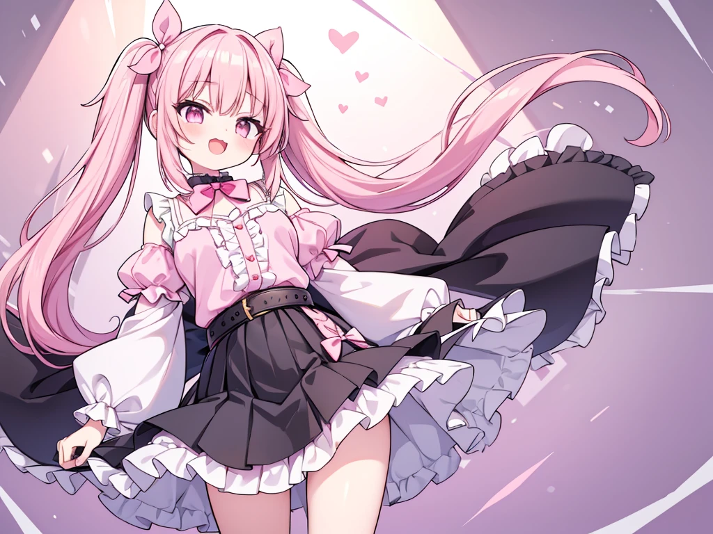 Girl with pink hair, long double-tailed hairstyle ((small pink bushy eyebrows)), lolicon, dressed in lolita dress, sunset lighting showing her body, very marked thigh gap, Thigh Gap, marked vagina, lifting her skirt to show her vagina wet with semen, thighs splashed with semen