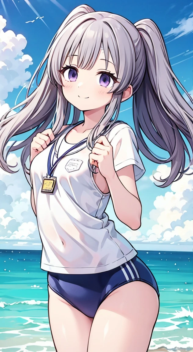 cute,Kiriko Yukoku,school swimsuit,A smile full of happiness,