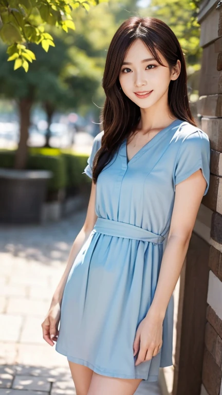 Tabletop, Highest quality, figure, Very detailed, In detail, High resolution, 8k wallpaper, Perfect dynamic composition, Beautiful attention to detail, Transparent dress,Medium Hair, Center of chest, Natural color lip, Random sexy poses,smile,Aoyama Street Walk、20-year-old girl