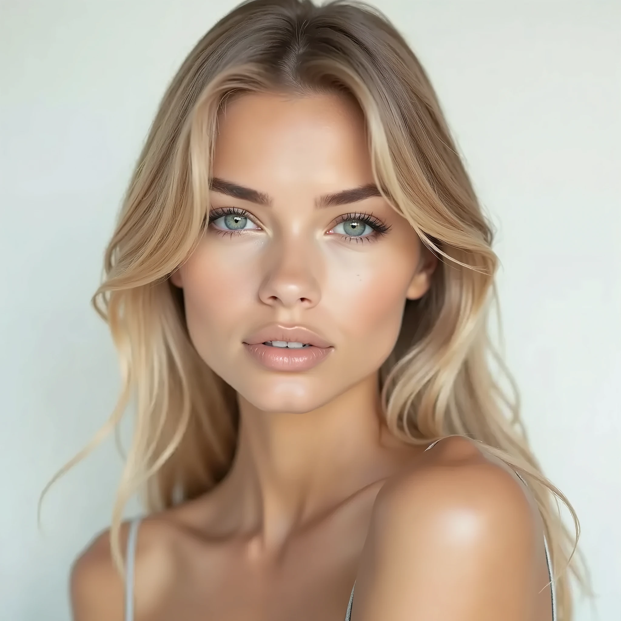ultra realistic, photography, long blonde hair, wavy elegant hair, blue eyes, luscious lips, 2, gorgeous face, voluptuous figure, perfect fit body, big enhanced breasts, she is all naked, she is completely nude, she is posing sexy on the floor, showing off her curvy body, she has a seductive look