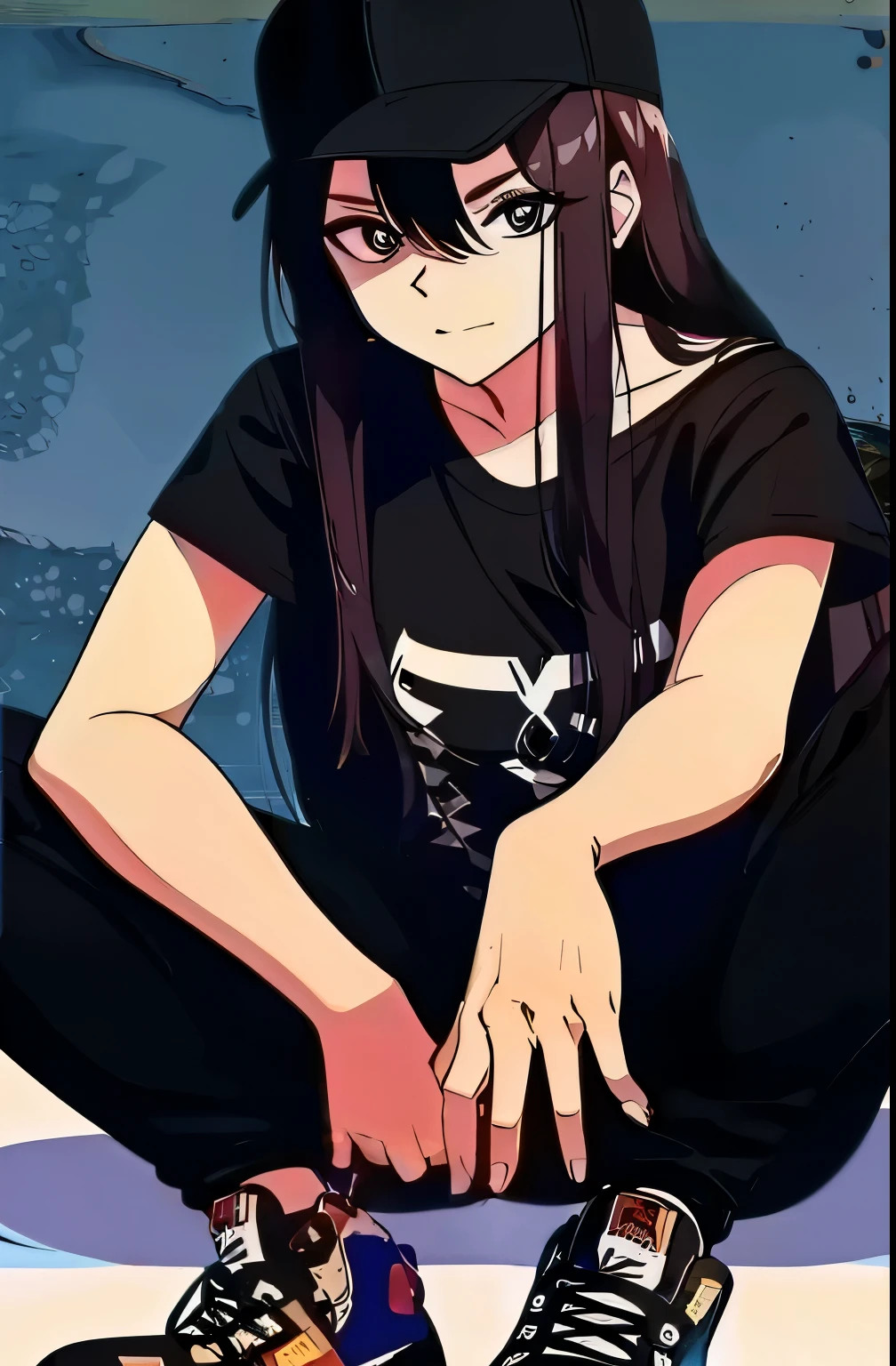 ((highest quality)), ((High resolution)), 1 girl,black hair、((5~6 years old))、((flowing love juice))、((((blush))))、The lower body is naked、open your pussy、((((pussy is so clear))))、angry、black and red clothes
