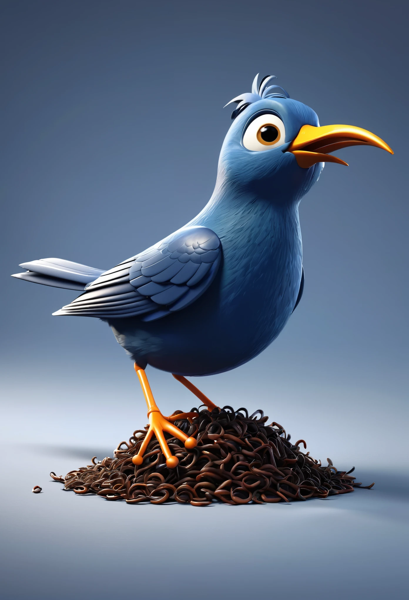 a stylized 3d render of an early bird catches a worm, very realistic, dynamic shadow