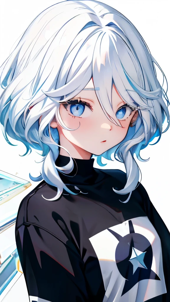 Furina  anime com White hair e olhos azuis, deus de White hair, Girl Portrait, t-shirt, Sweatshirt, Anime girl with cosmic hair, com White hair, White hair, Non-Pixiv Digital Art, Cirno anime portrait, Trending on ArtStation pixiv, White hair perfeitos, White hair, Blue Eyes Portrait