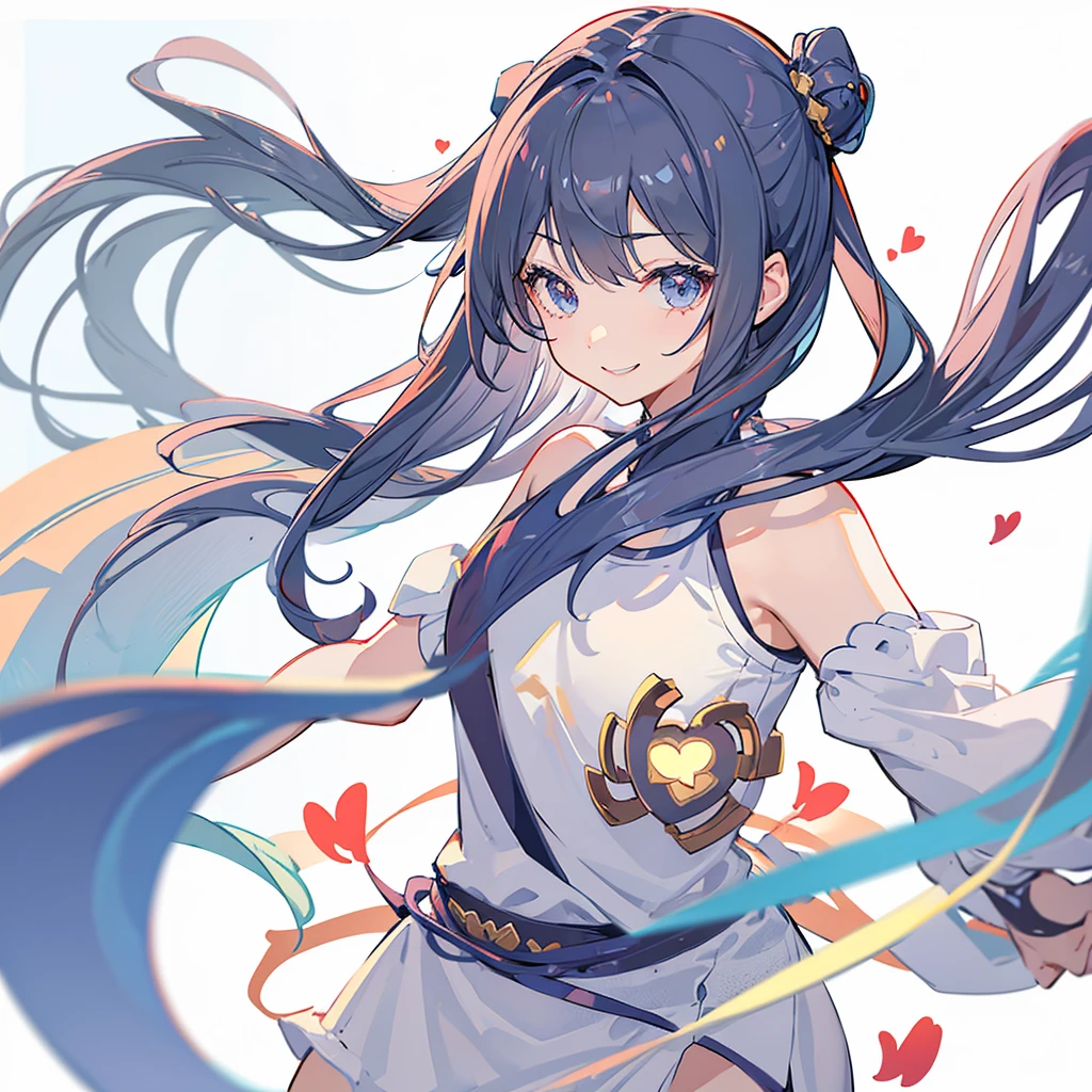 One girl, Handsome face、Gray Hair, Small breasts,  Simple Background, Portrait Twin Blade, Unique and cute hairstyle、smile、A giant heart-shaped magic wand