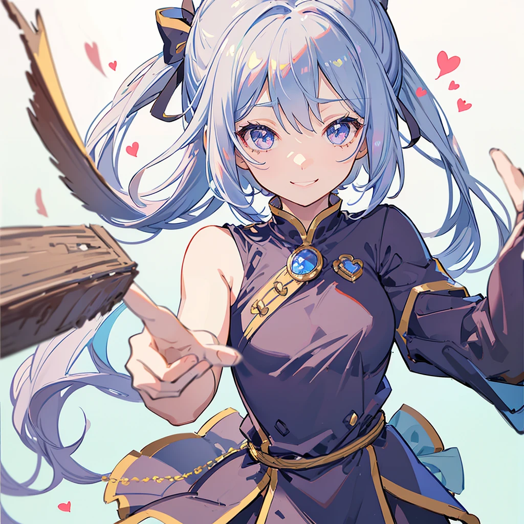 One girl, Handsome face、Gray Hair, Small breasts, Portrait Twin Blade, Unique and cute hairstyle、smile、A giant heart-shaped magic wand,