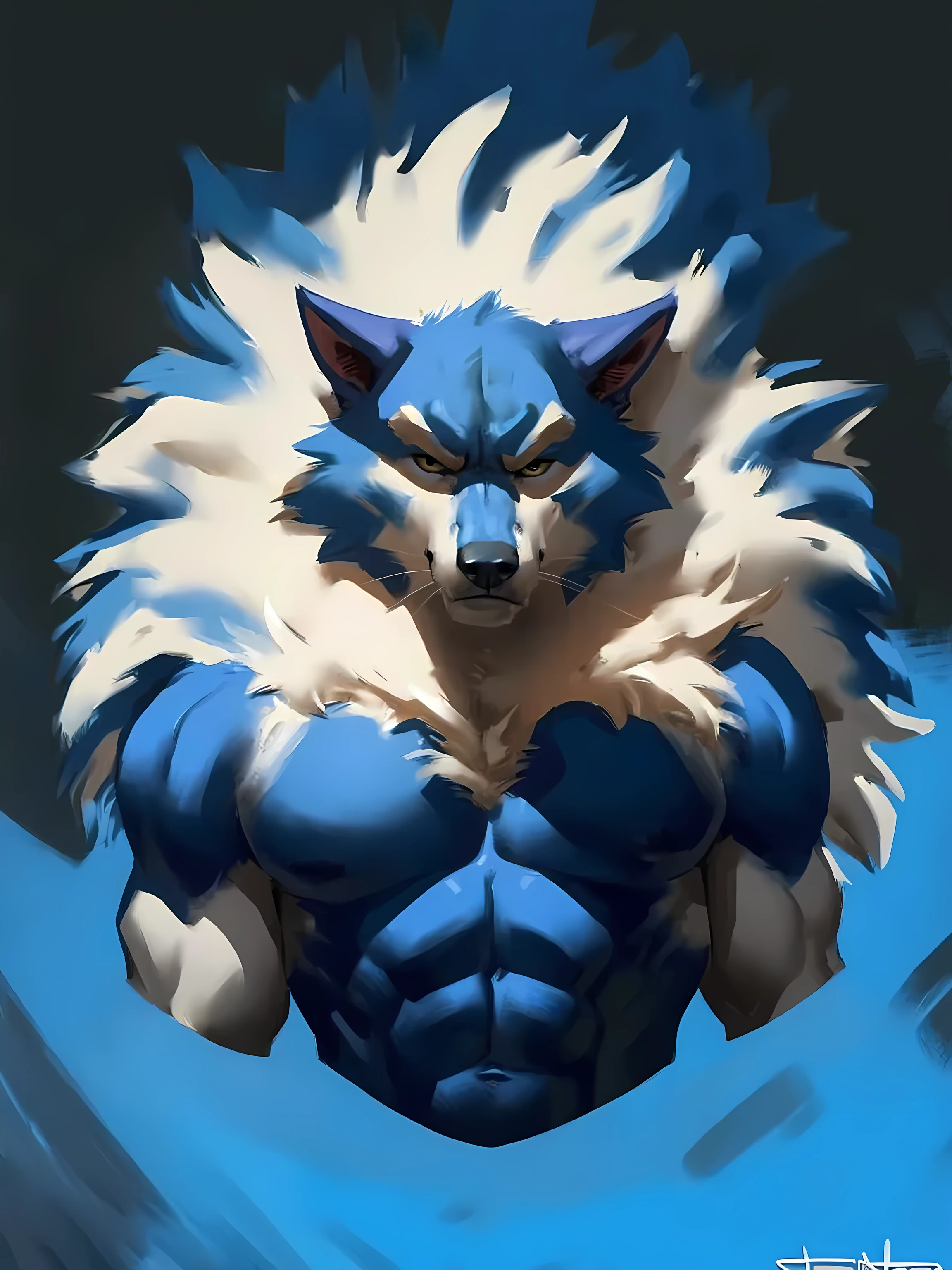 gallon, werewolf, mane, very muscular, muscular arms, heavyweight, abs, high quality, best resolution, stern face, looking at viewer, (half body, upper body):1.1, strong chest, big pectorals, by zaush, by meesh, by juiceps, by taran fiddler, simple background:1.2, detailed eyes