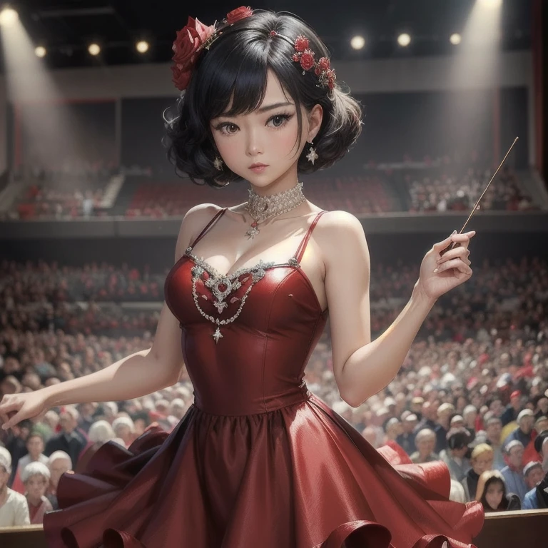 1 , Alone, better quality, masterpiece , ruby hoshino,  Hair Ornament, sparkling eyes, star in the eye, (star in the eye direito:1), (dress:1.4), (concerto1), on the stage,