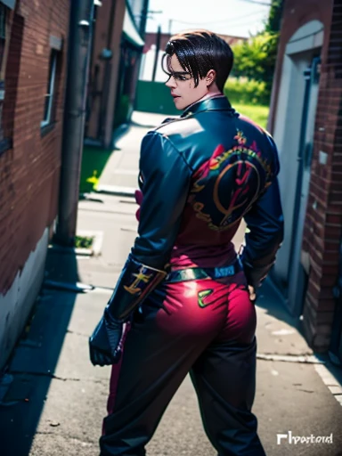 Back alley, Robin's costume, handsome and cool boy, tall, sexy body, pink butt, red butt, looks like he's in pain, looks like he's in pain, beautiful skin, in his 20s, Robin's gloves, Robin's boots.