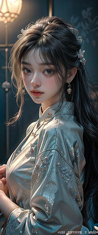 ((best best quality)), ((MasterPiece)), (Detail:1.4), 3D, A beautiful cyberpunk female image,HDR（high dynamic range）,RayTrace,nvidia rtx,The ultra-Resolution,Unreal 5,Subsurface scattering、pbr texturing、postprocessing、Anisotropic Filtering、depth offield、Maximum Clarity and Clarity、Many-Layer Textures、Albedo and Specular map、Surface coloring、Mitsu-Accurate simulation of material interactions、Perfect Scale、octanerendering、Two-colored light、large aperture、low ISO、white balance、Rule of Thirds、8K RAW、beautiful bright pupils，flowing robe，Fine pupils，Detailed face and eyes，Long Lashes，Blushlush，voluminous hair，Tender red lips