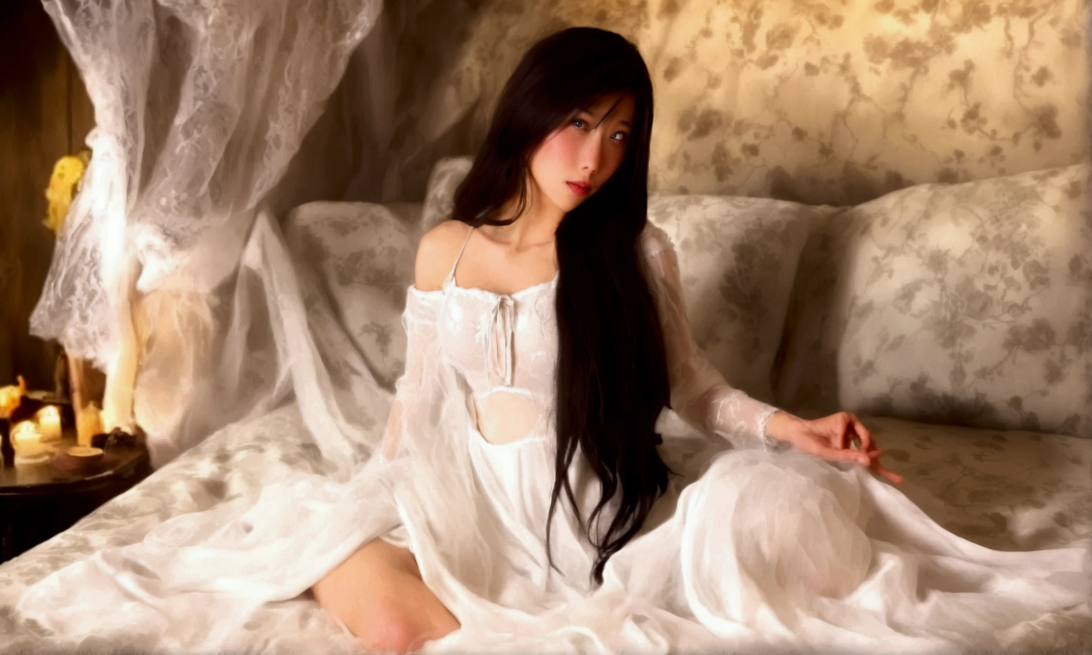 cute yuna as 'the Ring' ghost, nude, soggy, pale skin, long stringy black hair, eyes hidden, amazing butt, emerging from static tv screen, suck viewer's penis, porn horror, dark living room lit by tv best quality, 4k, 8k, highres, masterpiece:1.2, ultra-detailed, realistic, photorealistic, photo-realistic:1.37, HDR, UHD, studio lighting, ultra-fine painting, sharp focus, physically-based rendering, extreme detail description, professional, vivid colors, bokeh, horror, dark, gritty, unsettling, disturbing
