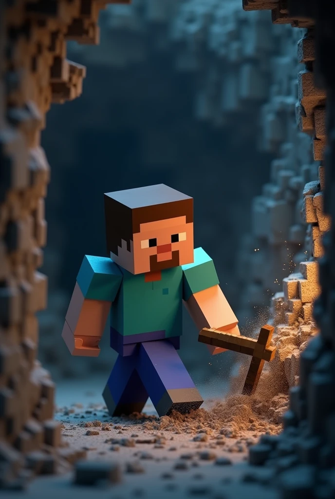 Steve from Minecraft is mining derego