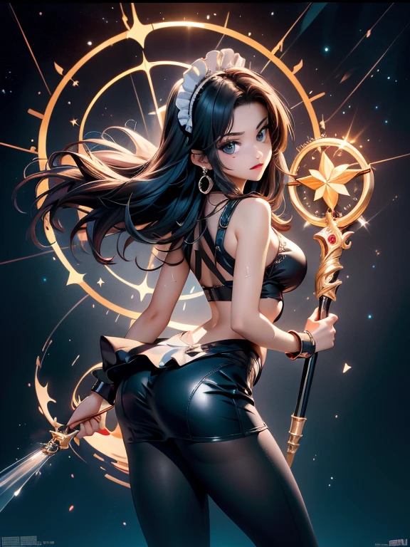 (pieza maestra:0.7), La mejor calidad, illustration, 1Chica maga oscura, falda corta, camisa, Calzado, Necklace with a broken heart, barra, agujero en el fondo, estrellas, espacio, en la cama, La mejor calidad, High resolution, extremadamente detallado, fondo detallado, Perfect lighting, (colorido, color vivo:1.4), cabello rubio, Cotton candy cloud, cielo, sonrisa, dynamic pose, Pose bonita, (solamente), (tinta de color flotante:1.15), (Muchos toques coloridos:1.0), (Cuchillas rosas flotantes:1.25), (Vortex Magic:1.1), (relajado, tarta:1.2), (multicolor:1.0), (hermoso brillo detallado:1.0), (Cuerpo de limo:1.2), (gloomy expression:1.0), (boca abierta:1.0), (sombra), (cabello rubio:1.4), (por el ancho:1.0), (from the rear:1.3), (Demonic halo:1.3), (head bowing:1.0), (dynamic pose:1.1), (asymmetric hair:1.2), (Camisa de cuello azul:0.7), (militar), (Vestido hinchado), :1.4), franja diagonal, cabello Rubio, (Cable flotante:1.0), (invierno:1.4), (dentro, Inside the room:1.1), (((tiara, bruja tiene))), (De pie sobre una pierna:1.1), (piel brillante:1.1), (parte superior del cuerpo:1.25), latex clothes, Cuerpo de la Diosa, semi desnuda