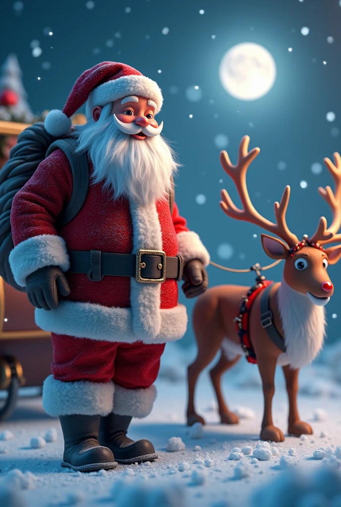 Santa Claus with reindeer in 3d