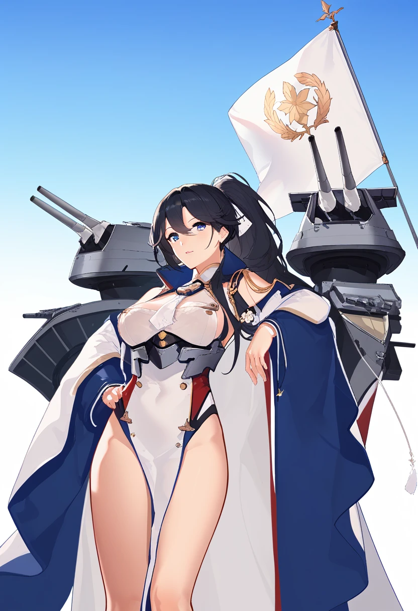 (( Fleet Collection、Kantai Collection、Yao、standing,multiple views、)),((Sailor suit、topless、breasts out,belly button、Bottomless))、woman,Full body photo, ((white background))) 、Best image quality, high quality, The background is clear，きれいなwoman, Japanese, detailed, detailed eyes, detailed skin, Beautiful Skin, 超High resolution, (reality: 1.4),とても美しいwoman, A  younger face, Beautiful Skin, thin, (Ultra-photorealism), (High resolution), (8k), (非常にdetailed) 、(Beautiful and detailed eyes), (非常にdetailed), (detailed face), Displaying the viewer, Fine details, detailed face, smile,Straight,Looking Ahead, StraightLooking Ahead, Photo Real, Baby Ftyle: ponytail、short hair,Brown Hair、smile、Very delicate body、Flat Chest、hair over one eye, from below,　