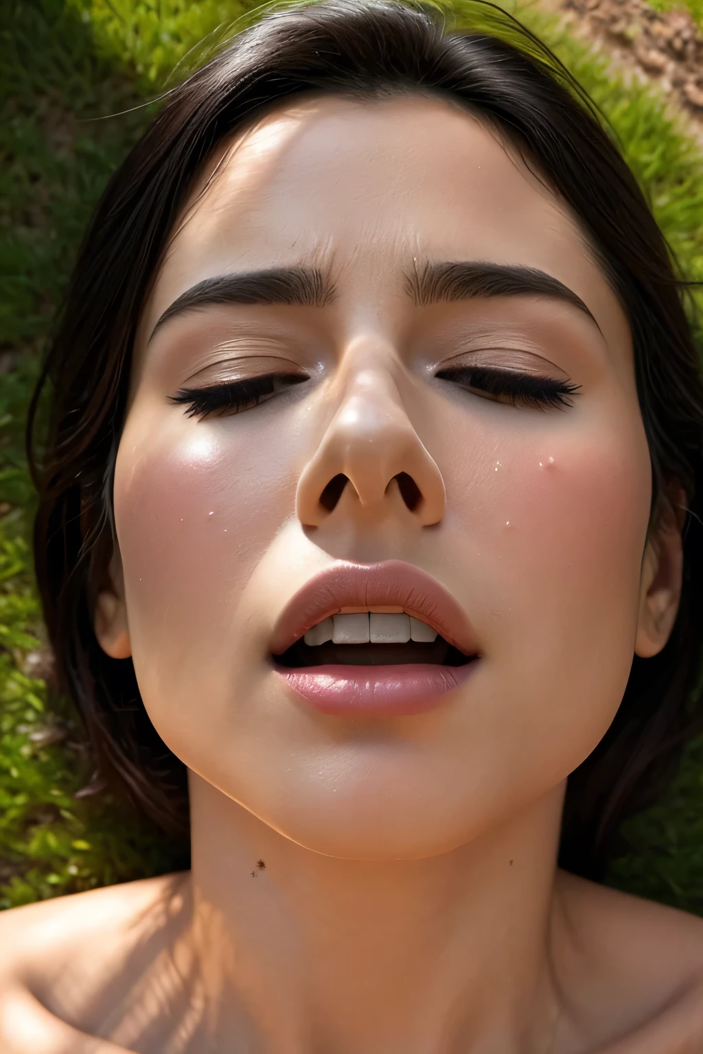 porn, 1boy, 1girl, black_hair, long_hair, detailed eyes, green eyes, wide-eyed, sex, hetero, looking_at_viewer, nude, large penis, (pureerosface_v1: 0.7), asian, best quality, realistic, ultra highres, photorealistic, 8K, RAW photo, fellatio, :>=, from above, breasts, blurry, blurry_background, depth_of_field, solo focus, male_pubic_hair, lips, oral, (irrumatio:1.4), crying, tears, deepthroat, hand_on_another's_head, head_grab, short_hair, <lora:lottalewdsBallsDeep_v1:0.4>, sad, (runny makeup: 1.3), (makeup: 1.3), (furrowed brow), ahegao, rolling eyes, pov, <lora:ahegao_v1:0.3>