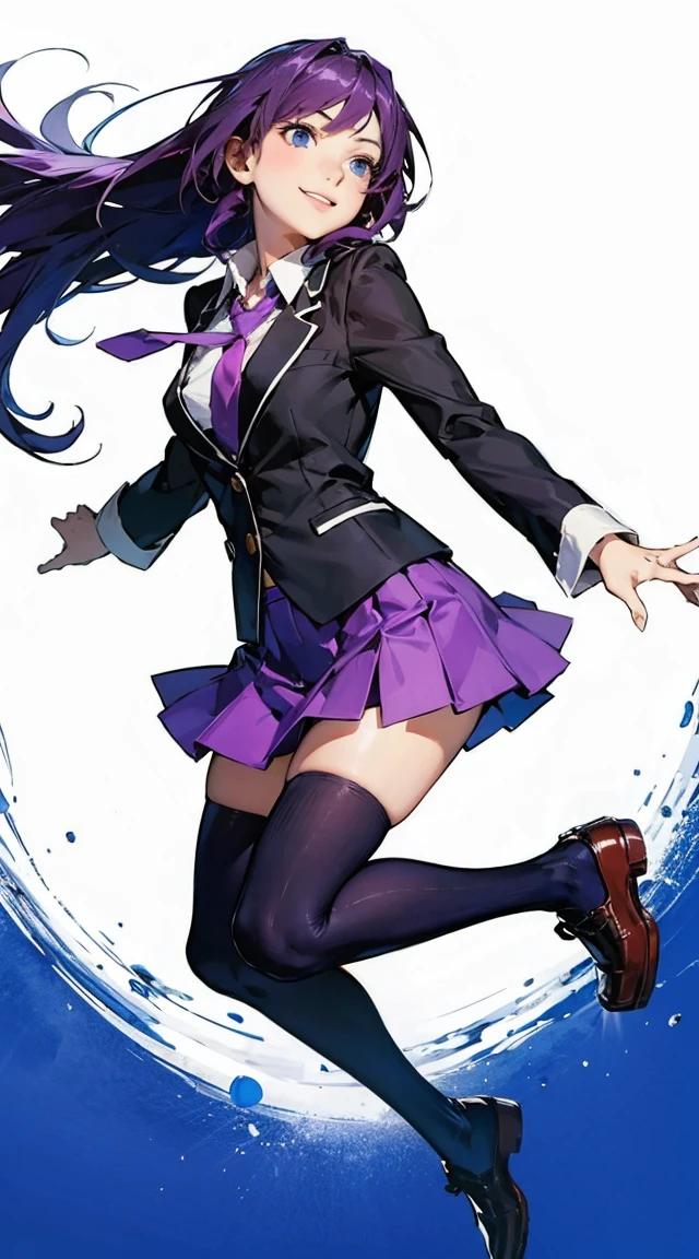 <lora:ibalance:1:CT> ibalance:1.2 standing_split, standing_on_one_leg, leg_up Holding leg, best quality, high detailed, Faint lips,UC:realistic, cinematic lighting kawaii cute 1girl 16yo purple hair multicolored eyes, wavy mouth school_Uniform fishnet tights shoes