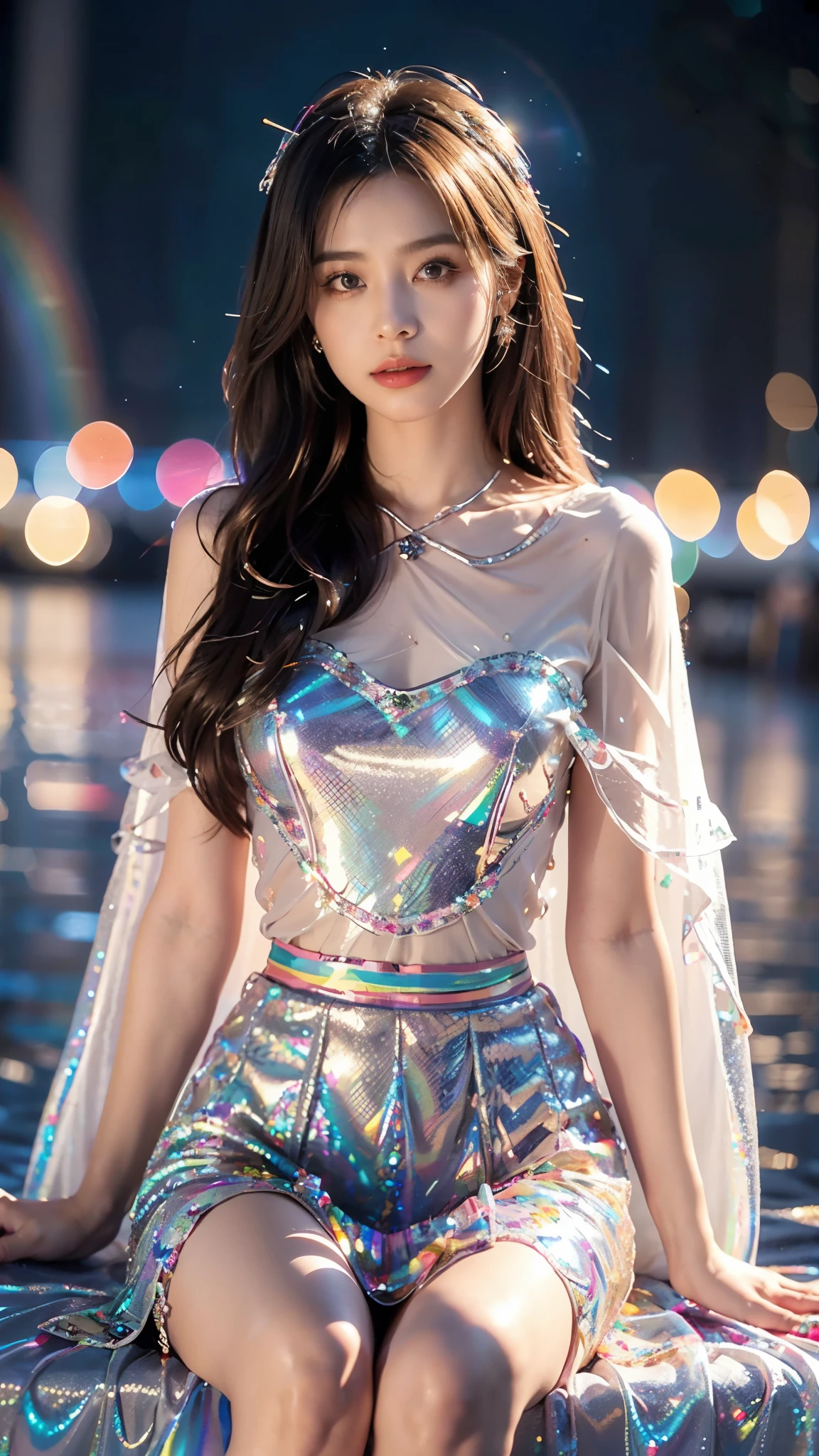 idol female singer，Wear fancy clothes，Take the stage，Sing with a microphone，Exquisite detail，masterpiece，Cinematic light、And confidence, The brake design is bold, Sensual, Romantic and, Shiny materialのボディスーツ, Shiny material, World Rankings&#39;the best, Sexy Lingerie, Elegant and sophisticated fashion, Worldwide supermodel ,She is the epitome of beauty and charm..., Sensual and seductive, Asian Beauty,(Her hair flows gracefully., Completely complements your look、Sophisticated and elegant makeup:1.2) Black Hair, Detailed face, View your viewers, fine grain, black eye, Glossy Lips ,(smile),Split, (Beautiful long legs , Muscular:1.1),(Beautiful appearance, Camel Toe:1.2), Lean Physics, Break one&#39;Graceful pose, Glamorous fashion pose、Gothic Lolita