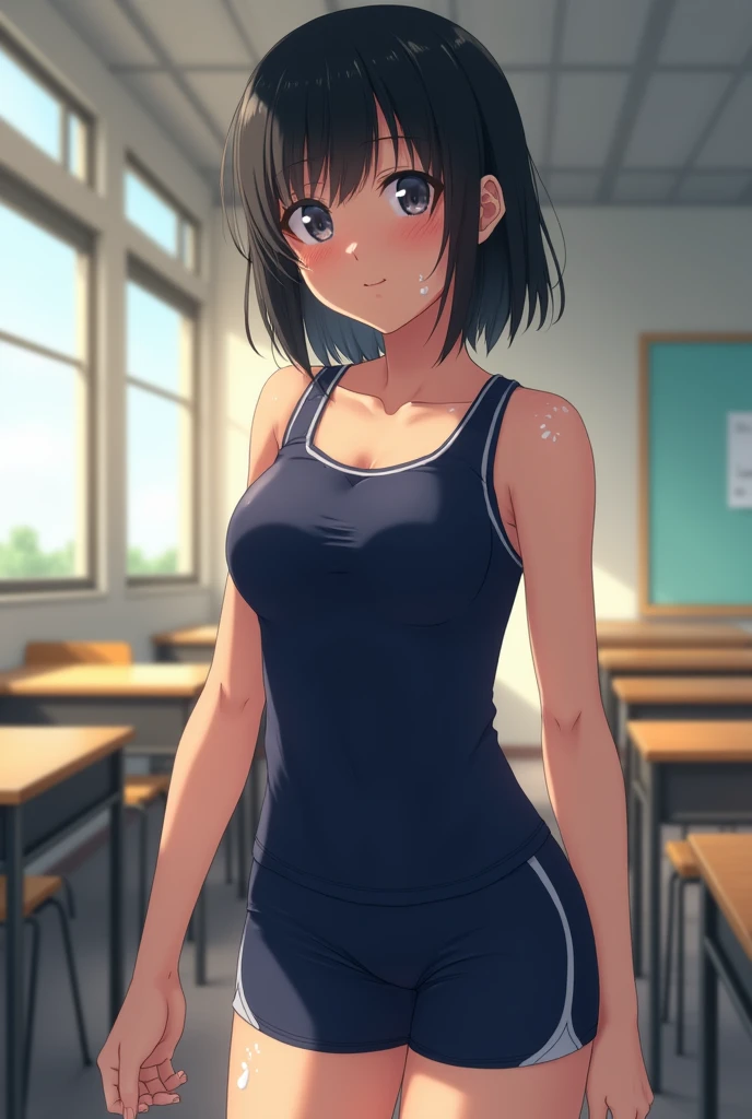 top-quality、Full limbs、complete fingers、Slender beauty、straight haired、poneyTail、Sailor School Swimsuit、Small eyes、Classroom