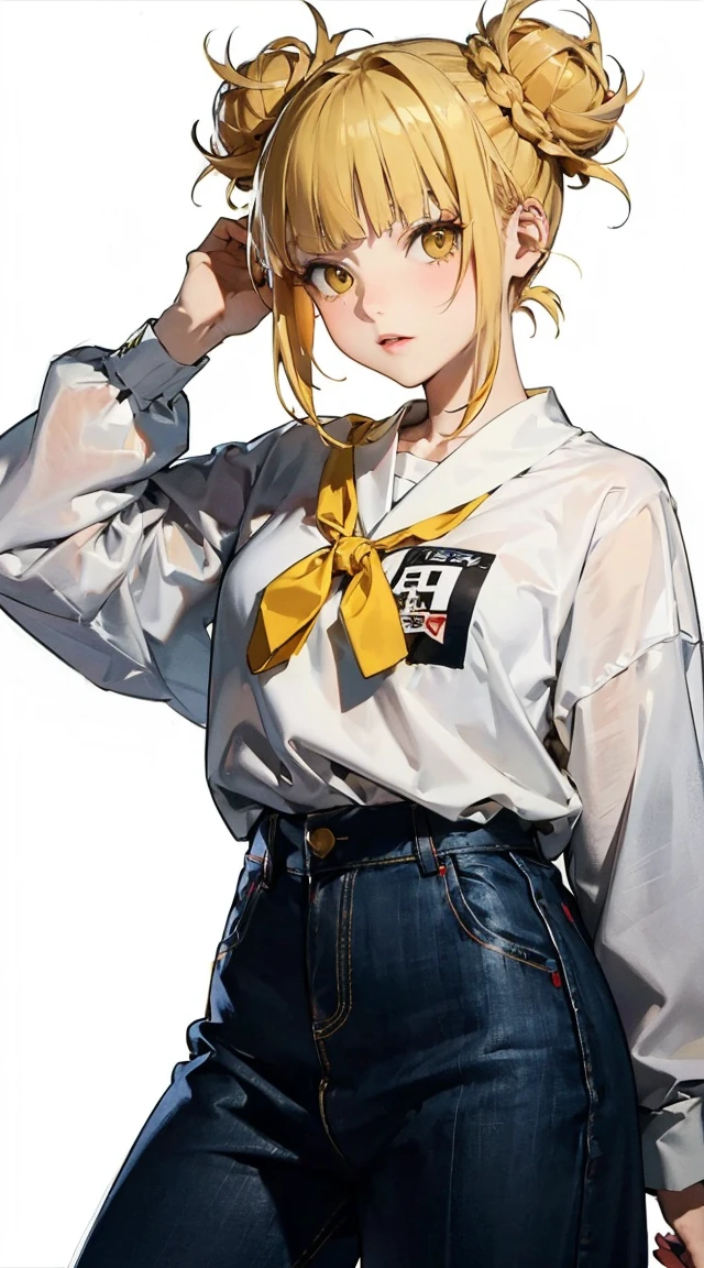Himiko Toga, ___toga himiko, blonde hair, hair buns, messy hair, yellow eyes, anime style