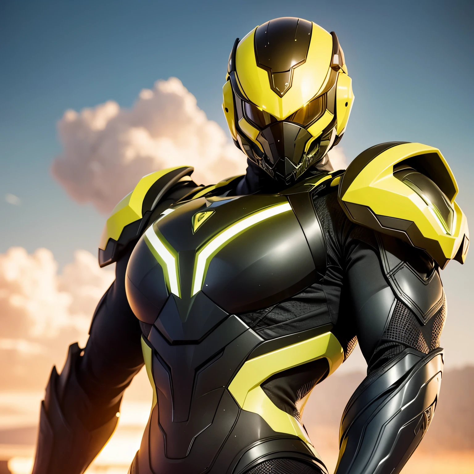 cyrax, yellow robot, male, yellow, green shiny eyes, yellow armor