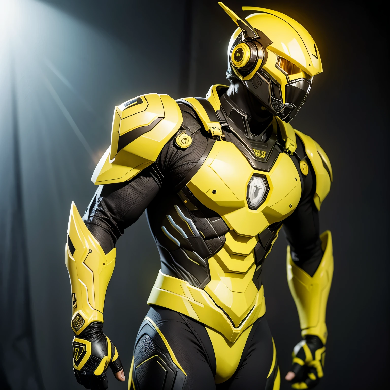 cyrax, yellow robot, male, yellow, green shiny eyes, yellow armor