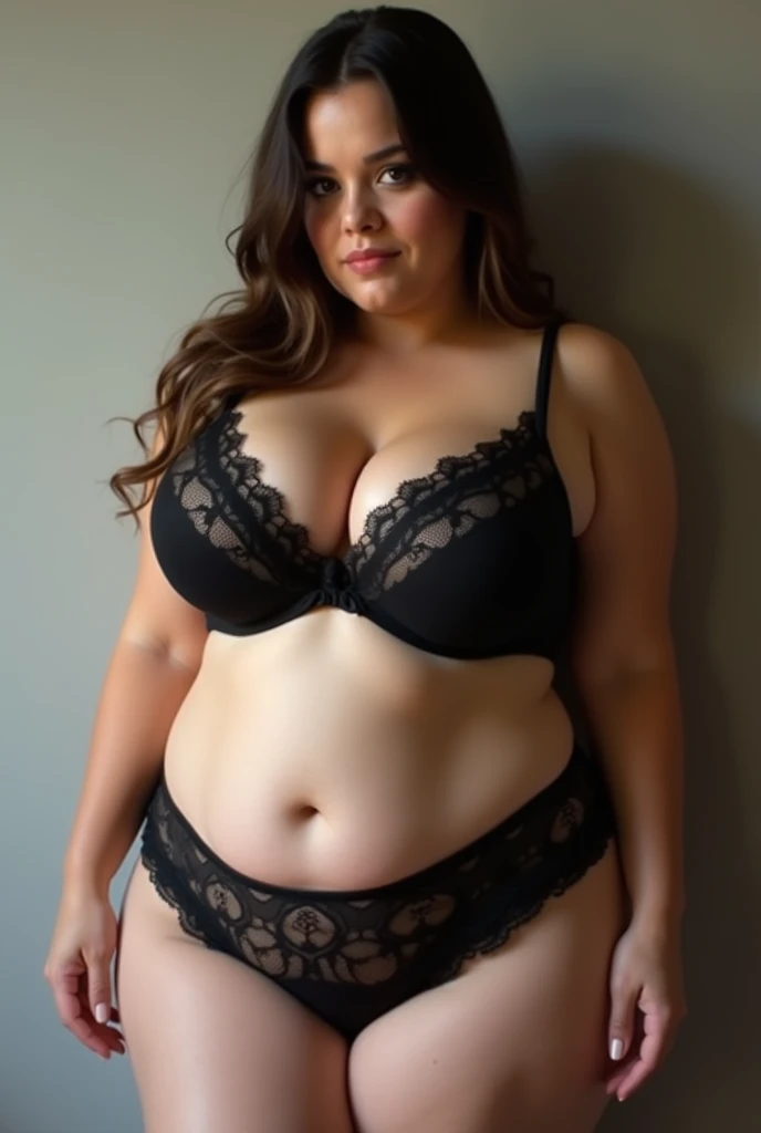 arafed woman in a black bra and panties posing for a picture, lacey, beautiful curvy female, curvy model, alluring plus sized model, angela white, full figured, angelawhite, full bodied portrait, dressed in black lace, black lace, black bra, attractive feminine curves, beautiful thick female, gorgeous female jade tailor, plus size woman, laced lingerie
