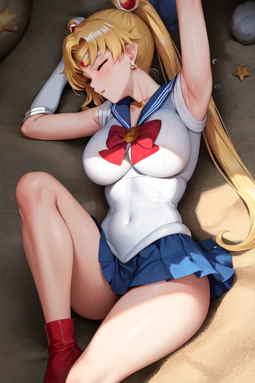 Sailor moon, ( body  shot ), stripping, wet bikini, orgasam, very seductive expression, very cute, cute, bikini, wet clothes, see through, clevage, wet,seductive pose, ultra high quality, ultra high definition, ultra realistic, 8k, masterpiece