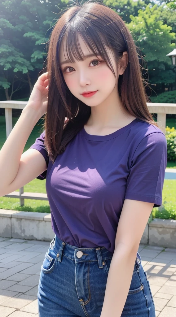 highest quality,Ultra-high resolution,
One Girl,Jeffs,(blue sky),(Natural light:1.2),(Dreamy atmosphere),Tone up,Tall Woman,
Nice hands,Perfect hands,small bust size、small breasts、small, Shapely breasts、Wearing only a shirt、Erect nipples on shirt、The whole shirt is thin, Transparent material..、small and cute breasts、Sideboob、Flat Chest、Sideways view