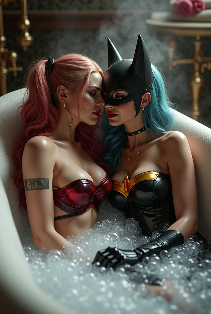 Harley quinn, catwoman, lesbian, cumkiss, sperm,