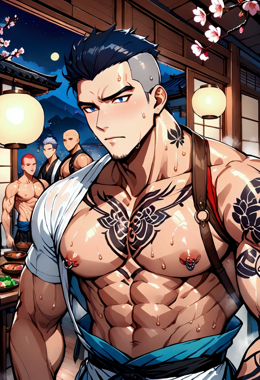 Prominent pectoral muscles,show off thick arms to the audience,closeup of arms,Shoulders exposed,Stout arms,A mais alta qualidade de imagem,Pessoas do sexo masculino,Child,1 ,jovem e bonito,Shoun,cabelos brancos,Cabelo liso curto,Pele escura,Anime peito grande,anime wallpaper,sozinho,Foco Masculino,cuecas,Dilation of the pectoral muscles,capa vermelhirilha saliente,Fundo Urbano,Espalhe as pernas,sexy,(master part, best quality),meias brancas longaotas Red Martin,strong,very big man