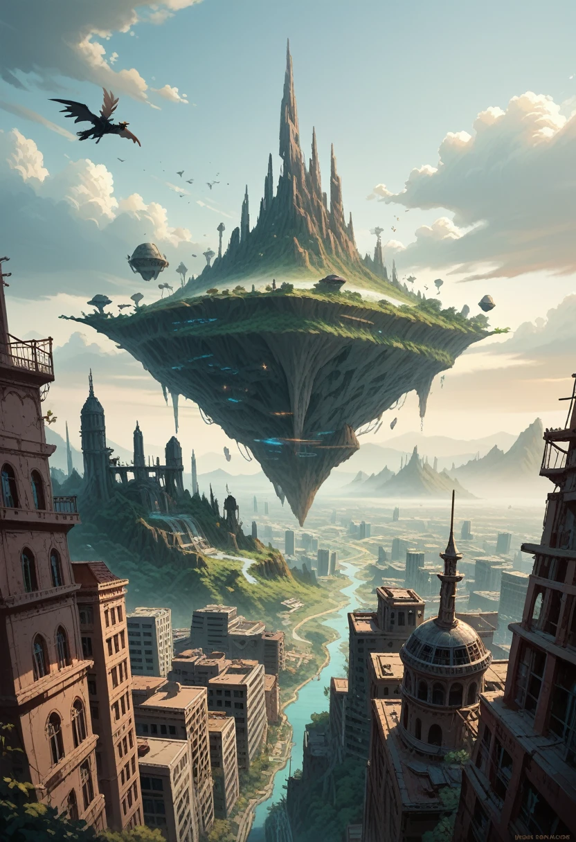 Eerie Futuristic Floating Island, floating in the air, cities, fantasy, (villain's hideout), (kawaii), Cute, Cute, Anime style, technological, Dark, funny, The Magical Growth of Plants, extreme details, Realistic light, blue sky, Epic composition, (complex details), (complex design, Ultra-Details: 1.2), art station, (masterpiece, best quality), ultra high resolution, 32k --v 6