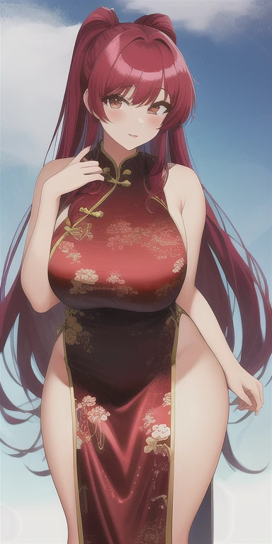 tamakikousaka, huge_breasts, standing, solo, china_dress, masterpiece, best quality, detailed face, detailed eyes, highres,