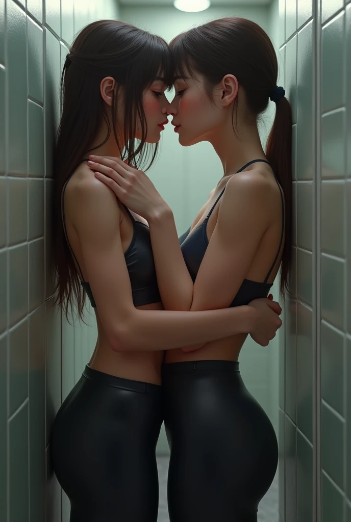 two very hot, wet and sexual girls having sex, hugging each other in the shower, wet bodies, touching their bodies, in the bathroom, under the shower very wet skin, very wet bodies, perfect wet bodies, extreme perspiration, big breasts and ass wet, hugs, sitting on top of each other, koala hug, french kisses, passion, heat, wearing hot and sexy clothes, transparent clothes, very sexy clothes, masterpiece, realistic, high resolution, high quality, highest quality, best quality, ultra detailed, extremely detailed,