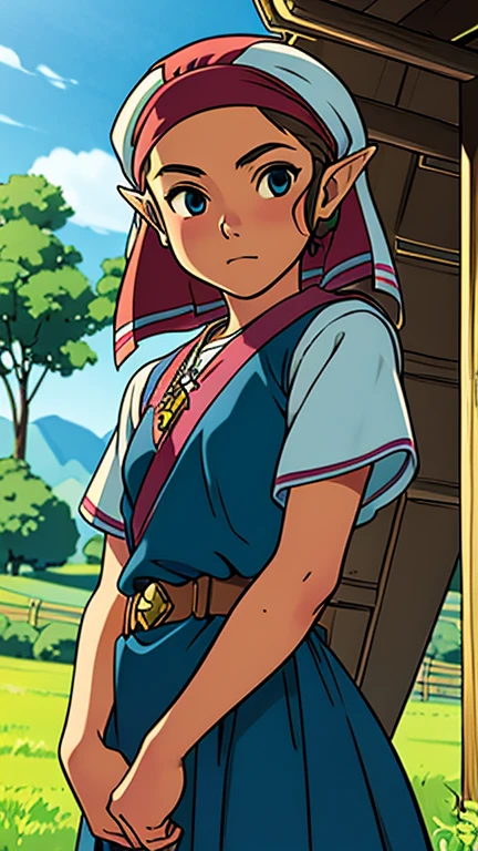 (Teens:1girl: young zelda), (extremely detailed CG unit 8k wallpaper),(master part), (best quality), (ultra detail), (best illustration),(GHIBLI_Background), cowboy shot, (Sharp eyeliner, ombre, detailed eyes:1), Playground, outdoor, ,break , (takamichi style), upper body, 