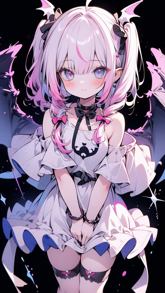 curly hair, curlers, light pink hair, a flower ornament in her hair, dark blue eyes, cute, beautiful, ghost costume, legs, dynamic angle,