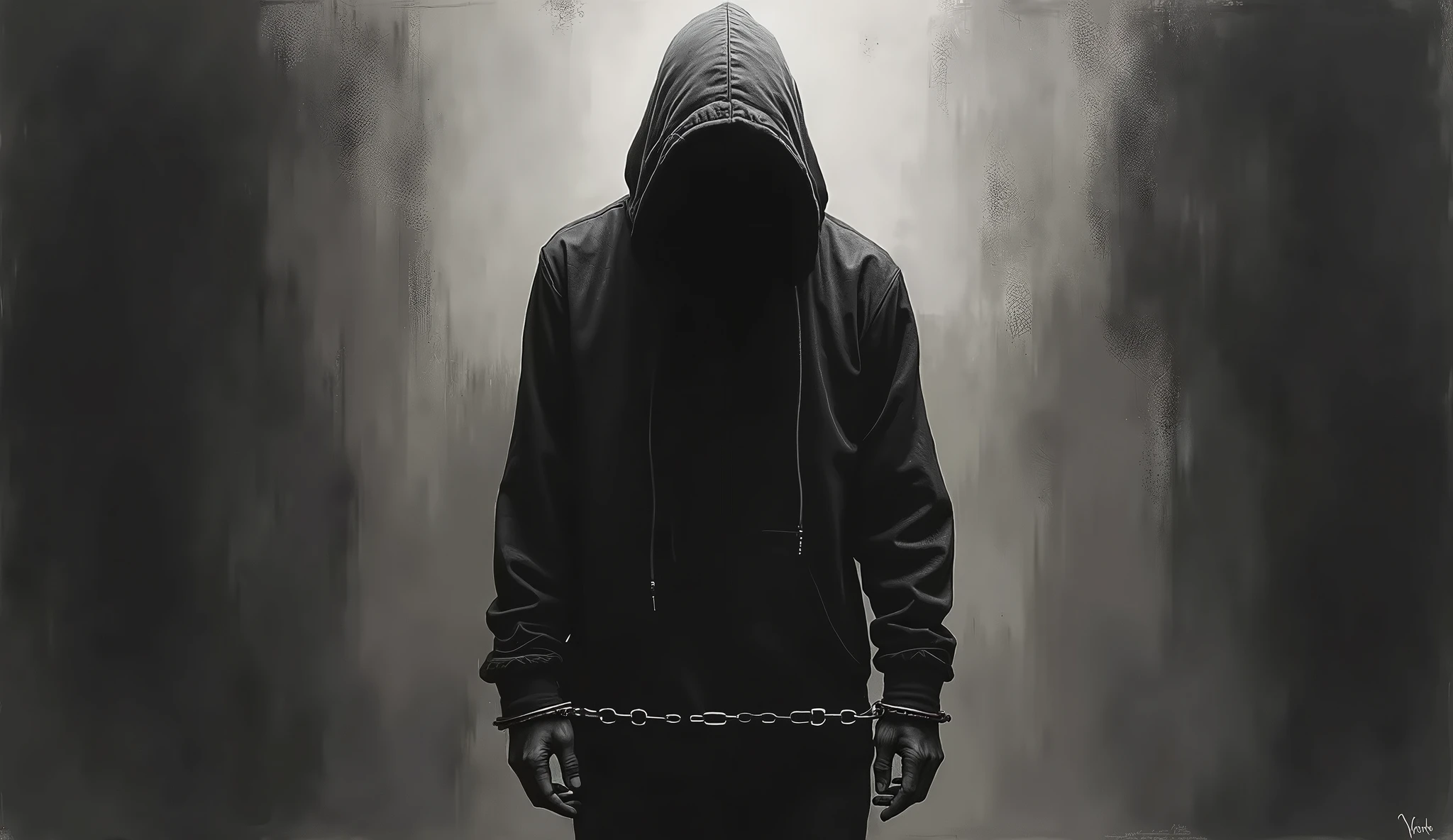 A person chained, whose chains have the word depression written on them