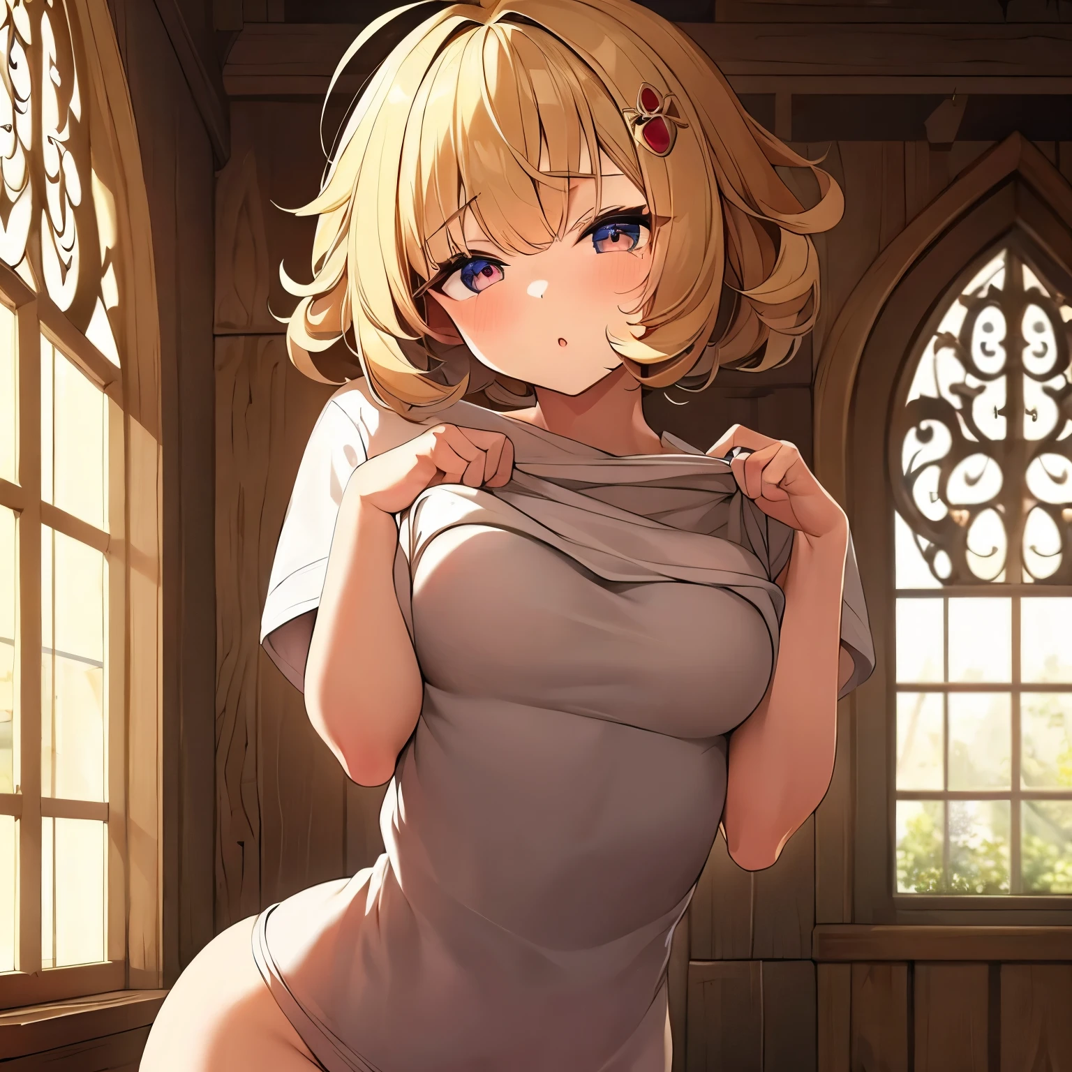 ((Top quality)), ((Masterpiece)), (Detailed),
short blonde hair girl,ahoge,red eyes,big eyes,baby face,short stature,doggystyle,completely nude,(1 boy and 1 girl are having sex),wince,(orgasm:1.5),awaiting tongue,orgasm face,cum in pussy