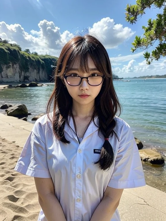 fullnude、Black-rimmed glasses, Black Long Hair,Lustrous hair、 Japanese high school girl, Oblique eyebrows, Single eyelid , Sad face, Full body photo, shed tears,Naked、Depressed face、fullnude、not any dressed、Reflecting the whole body、rice fields、Wear socks、she has a red ribbon in her hair、Twin-tailed hair、I tied my hair with a ribbon、