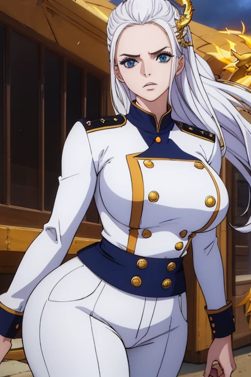 <lora:florence_aliciaV1:0.7> florence_alicia, huge_breasts, standing, solo, Winter_aria_company_uniform_White_long_dress_White_capelet_Blue_bowtie_Long_sleeves_high_collar_Side_slit,White_beret_aria_company_uniform,, masterpiece, best quality, detailed face, detailed eyes, highres,