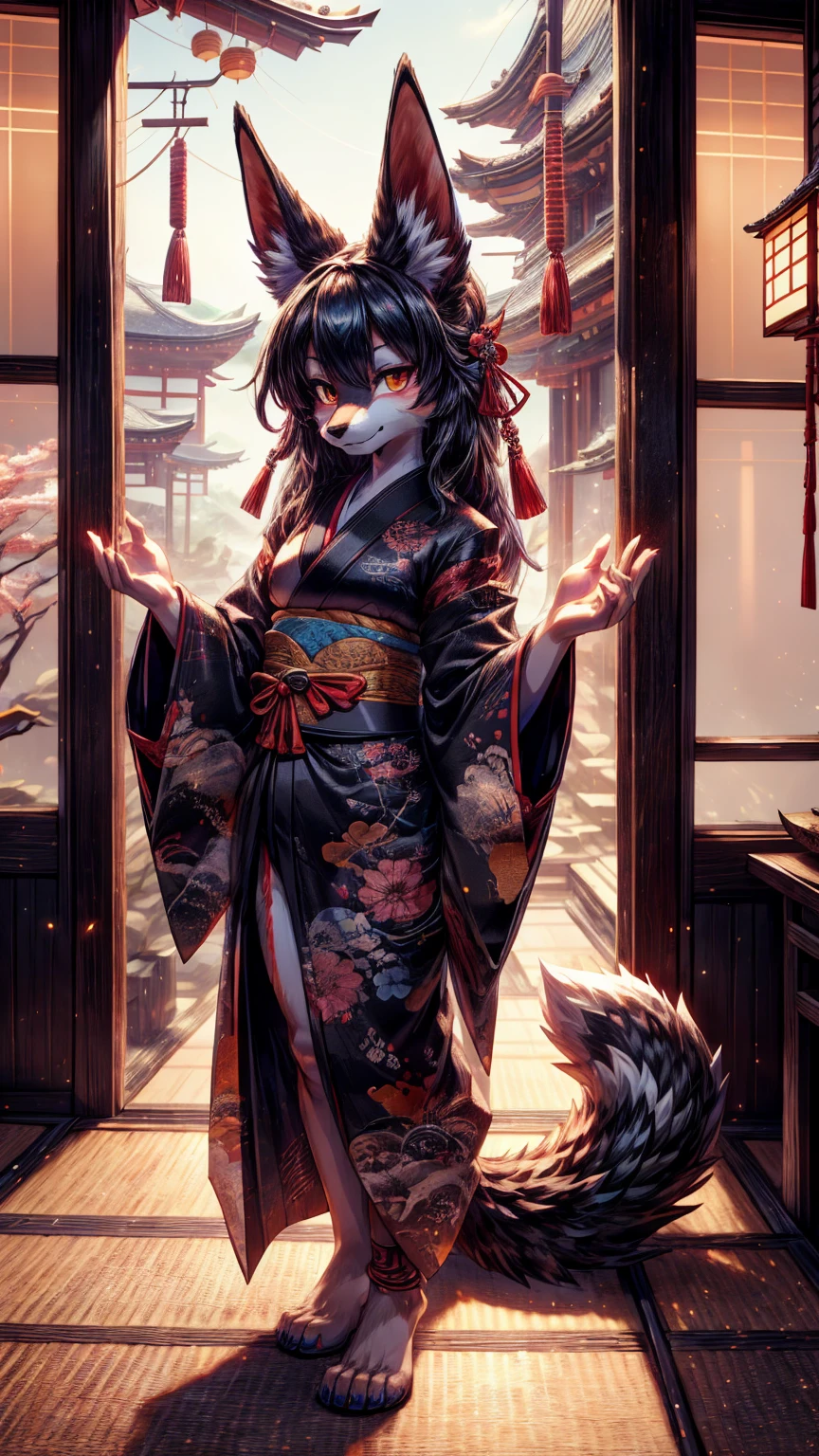 (masterpiece, Highest quality, Highest quality, Official Art, beautifully、aesthetic:1.2),One girl, tattoo, alone, kimono, hair ornaments, Pink Hair, 背中一面 tattoo, 綺麗なflowerのtattoo, Violet Eyes, Off the shoulder, Bare shoulders, Recall, From behind, flower, View your viewers, Holding, compensate, indoor, Pink cat ears, Plump Ass, nsfw, (spread pussy:1.3), nsfw, (butt:1.7)