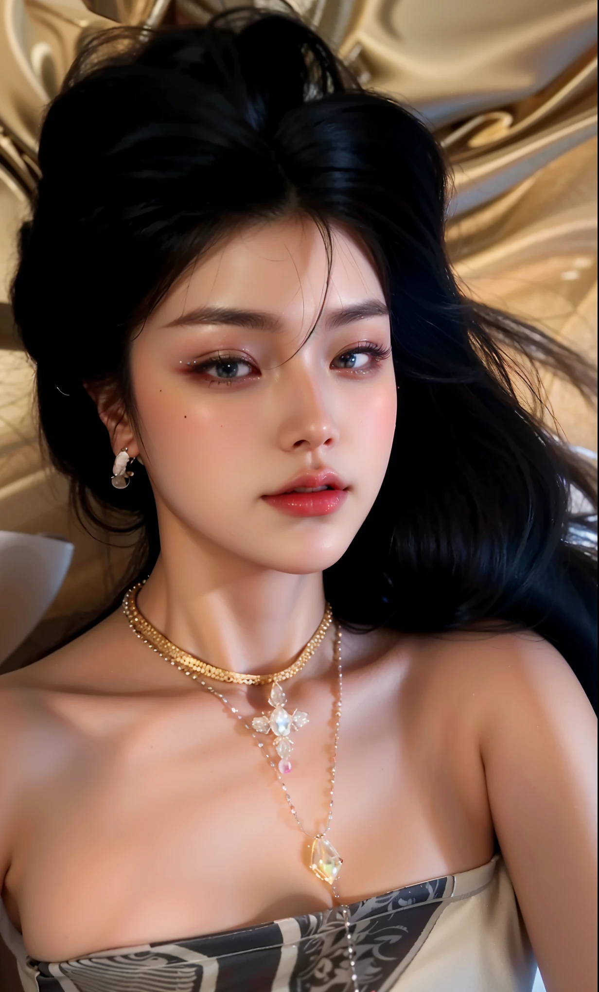 um close up de uma mulher com cabelos longos usando um vestido preto, Ulzzang, menina coreana, Mulher sul-coreana bonita, linda mulher coreana jovem, Jinyoung Canela, maquiagem sul-coreana popular, mulher coreana jovem bonita, Jaeyeon Nam, cruel korean goth girl, maquiagem coreana popular, Heonhwa Choe, com cabelos longos e olhos penetrantes, wan adorable korean face