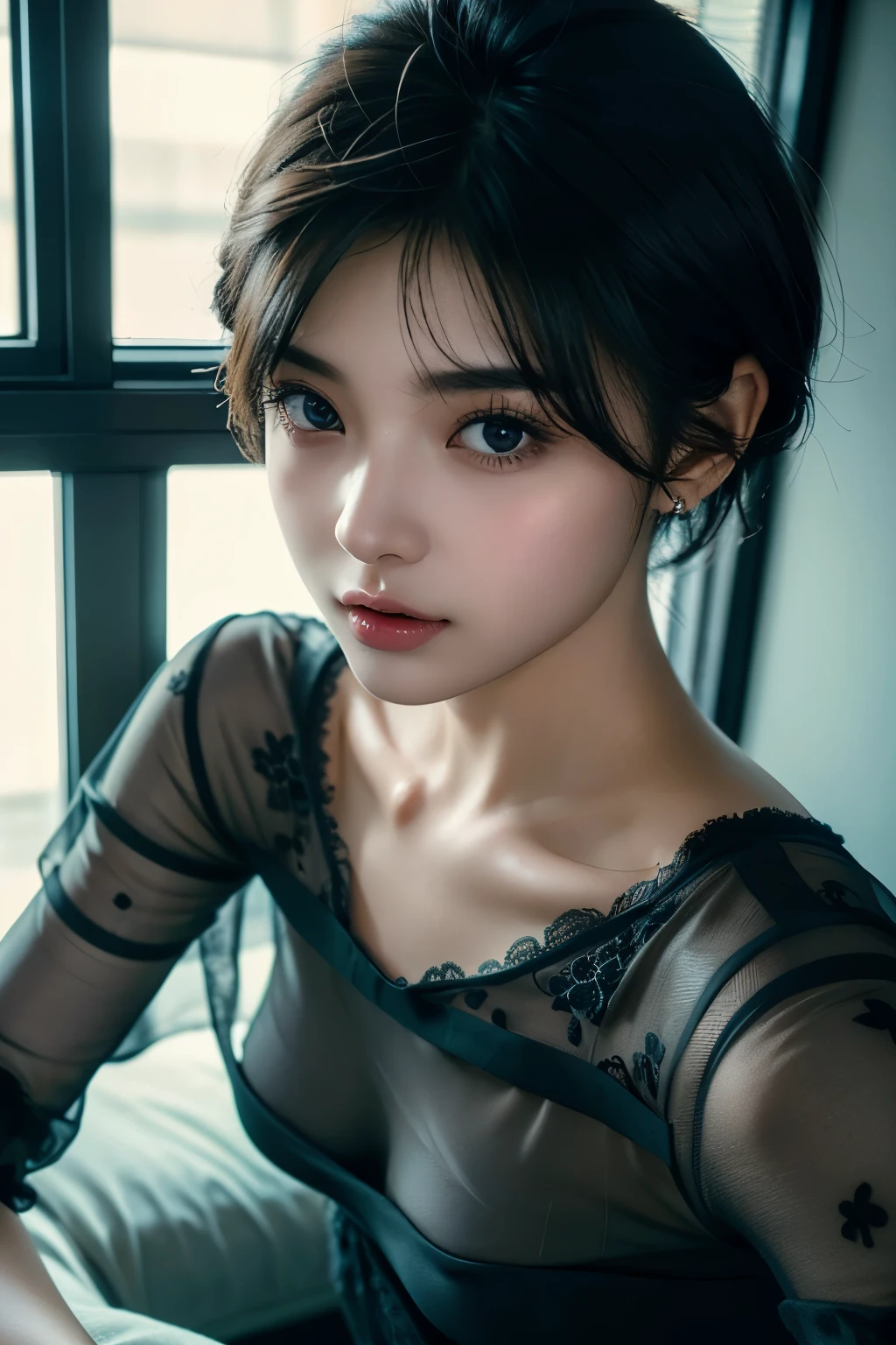 8k, Raw photo, Highest quality, masterpiece:1.2), masterpiece, Highest quality, figure, Very detailed, Fine details, High resolution, 8k,wallpaper, Perfect dynamic composition,(Detailed high quality, Realistic depiction of eyes:1.3)、A woman who has been and has her hands tied、Arms wrapped around his back, hands tie behind back, I'm on top of a hill with a spectacular view of an old castle in the distance.、Sitting on a bench、((( With legs apart、Her white panties are visible between her skirt and legs.)))、(((Short sleeve blouse、mini skirt)))、whole body、The whole thing faces forward、21 years old、I am a TV personality.、Beauty、Well-formed face、Make your eyes even、Beautiful black hair、Has bangs、Small face、Well-balanced proportions、Beautiful legs、Fresh face、Beautiful scenery、(((Viewers gaze forward)))、