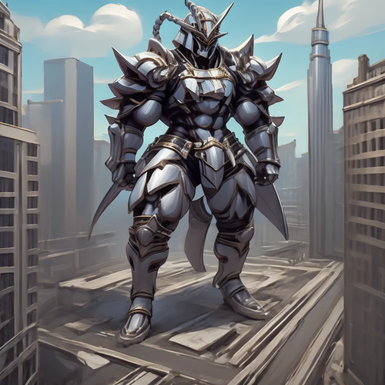 (masterpiece, best quality, 8K, SOLO, FULL BODY, 1boy,), 
(covered in full silver armor. Hyunckel with sleek silver armor. shining silver armor. white cape. full plate armor. heavy metal armor. no face.)
(dominating, macro, giant, size difference:1.5, landscape dwarfing, macro:1.3)

(Medieval city background, A giant Hyunckel is destroying the city with an angry expression. An arrogant expression. smile at the corner of your mouth.)

(thick muscles, bulky muscles, thick arms, thick thighs, huge thighs, thighs, huge legs, thick legs, smug expression. Detailed Body. Detailed abs. gigantic muscles. HYPER MUSCLES. Gigachad Muscular. big muscle. pecs. triceps. traps. unusually developed muscular body).