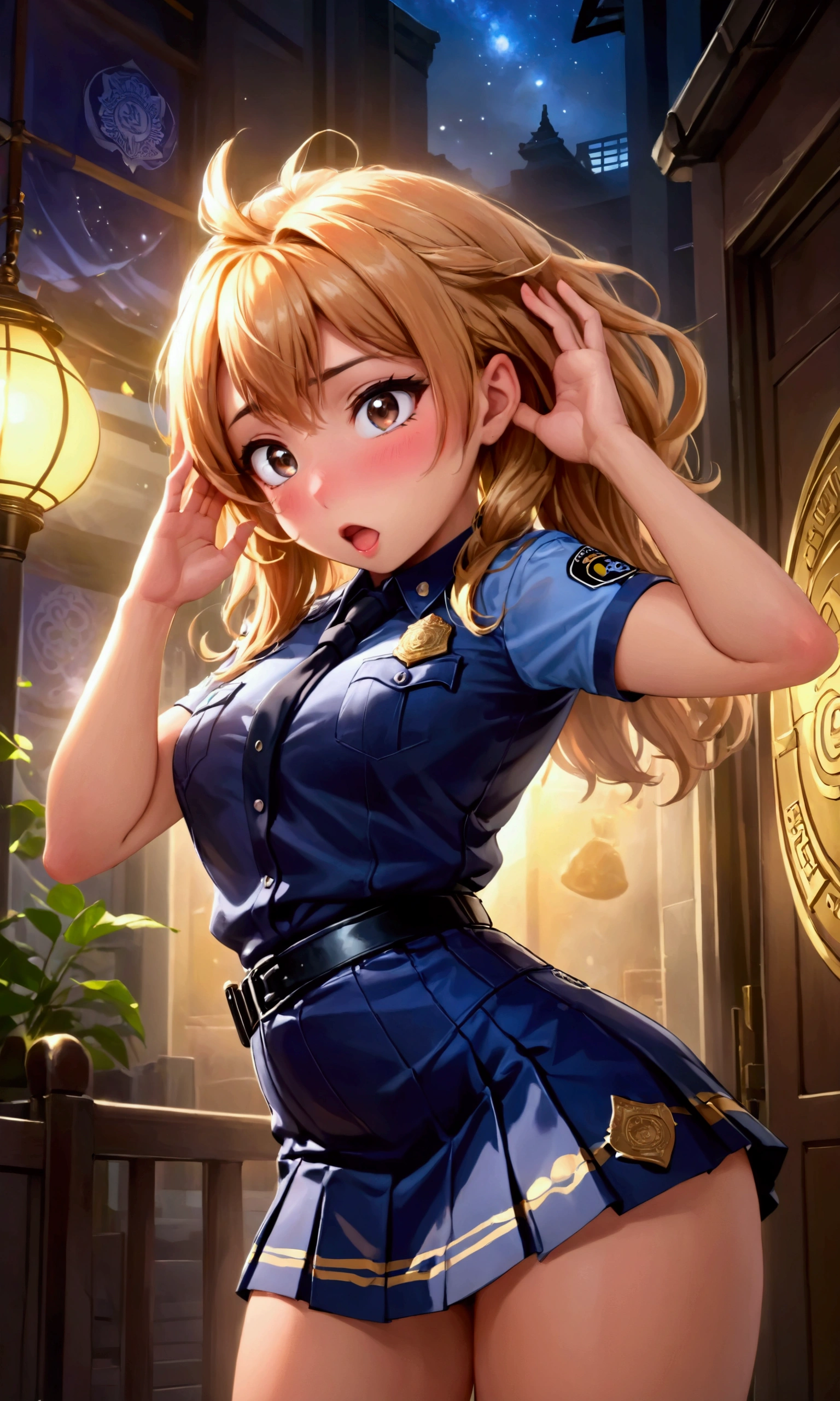 master piece,best quality,ultra detailed,8k,
ambient light,realistic skin,glossy skin,
（dark magician girl, duel monster, blush stickers, blonde hair, green eyes, long hair, breasts, blush, bangs, large breasts, hair between eyes, pentacle, pentagram, hat, dress, cleavage, bare shoulders, collarbone, choker, blue headwear, wizard hat, bracer, detached sleeves;）、
A realistic depiction of a person trapped inside a glass bottle, 、（lie face down：1.3）、（portrait）、（the body is very wet：1.5）、yukata、Glossy lips、Slightly emphasize the lower lip、blush、embarrassed expression、emphasizing the cleavage、