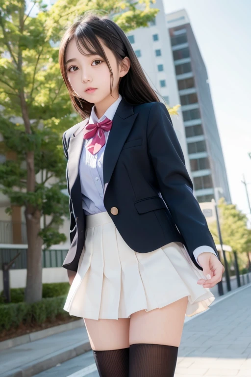 cute、high school girl、uniform、blazer、mini skirt、See-through、Fluttering in the wind