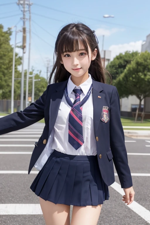 cute、high school girl、Idol、uniform、blazer、mini skirt、See-through、Fluttering in the wind