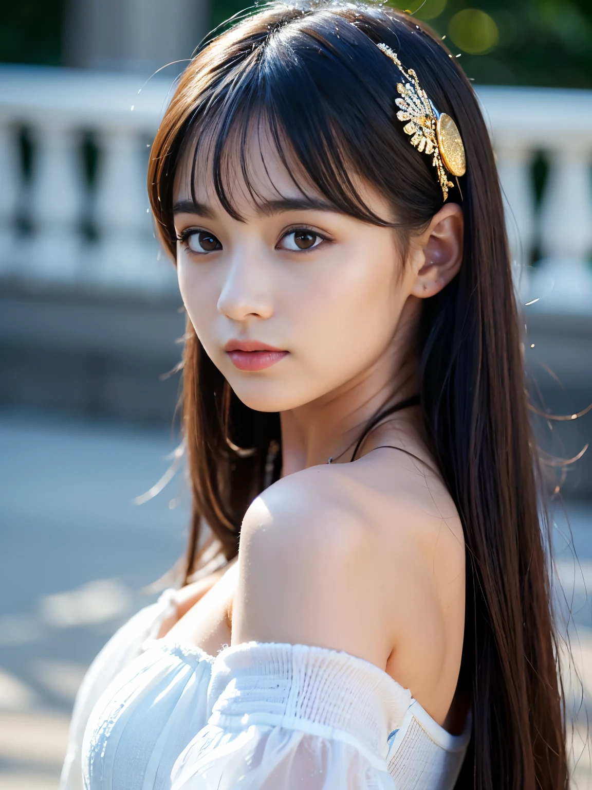 Photorealistic images of solo idols, looks like anime heroin, Radiates charm and beauty. The image iust reflect a real person of the highest quality, Powered by Ultra-HD (16 K) resolution, crisp detail, Vivid colors, Dynamic Range, Soft bokeh, Delicate texture, Realistic realism, Pin Sharp Focus. 、The camera setup is、Nikon D850 and NIKKOR Z 58mm Boobs F。/0.95 S Noct lens, The setting must be ISO , F/0.95, Shutter speed is 1/60.