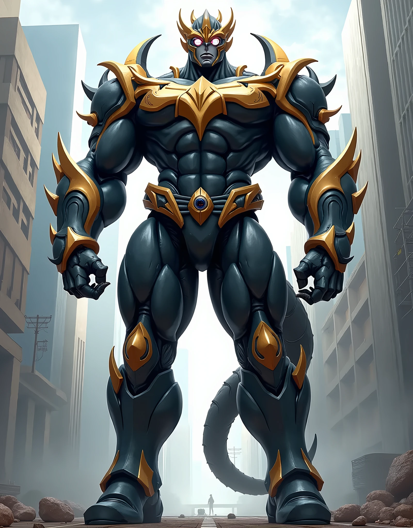 cartoon alien with an unusually developed muscular body, claws and a black body, beetle, phantom, celshade, guyver style,
