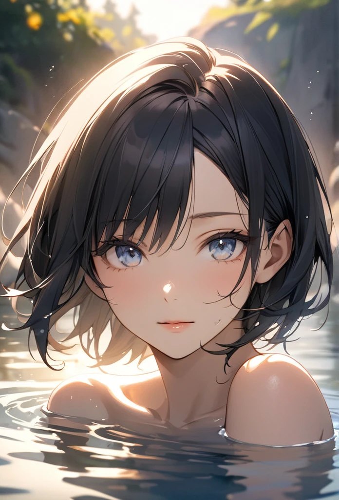 (masterpiece:1.2), (highest quality:1.2), Upper body, perfect eyes, perfect face, perfect lighting, mountainous horizon, 1 girl, 1 boy, black hair, blue eye, ((very short back hair)), blunt bangs, cute eyes, Medium chest , ((From the side)),From above, closed mouth, vivid description,orgasm, I was scared, Ahegao, smile+Happy, tooth, anger, From the side, sitting, (((nude))), ((disdain)), crying face, Sweat, (((((cum on body))))), angry, (((glaring)))