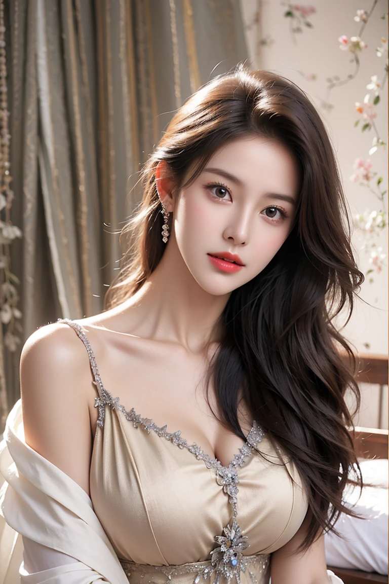 (((best quality))),(((ultra detailed))),(((masterpiece))),illustration,1girl,young,beautiful,woman,luxurious,lacy,nightgown,bustling,cityscape,lavish,hotel,bedroom,allure,sophistication,radiant,complexion,flowing,brunette,hair,enchanting,presence,deep-set,eyes,long,lashes,sensual,lips,slender,figure,intricate,pattern,elegance,porcelain,skin,necklace,diamonds,moonlight,vibrant,colors,skyscrapers,heavens,LED,advertisements,glistening,contrast,serene,ambiance,urban,solitude,window,longing,connection,isolating,poised,demeanor,embrace,mysteries,artist,skilled,brushstrokes,essence,urban,elegance,allure,night,harmonious,blend,sensuality,sophistication,inviting,viewer,dive,enigmatic,charms